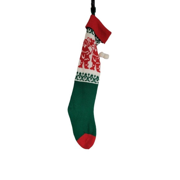 Vintage Red Green White Santa Claus Knit 27" Long Christmas Stocking Decor - Picture 1 of 5